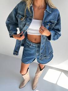 Forever 21 高街休闲洗水蓝牛仔夹克 - 藍色 - 查看 3