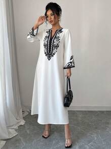 Elenzga Long Robe Dress For Women, New Arrival Fashion Loose Placement Print Ladies Robe - White - View 5