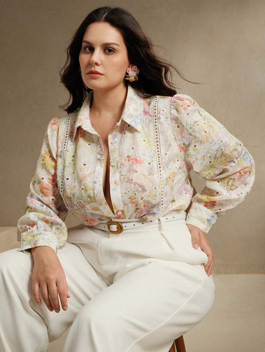 Anewsta Ladies' Large Elegant And Fashionable Embroidered Bubble Sleeve Women's Shirt, Autumn Spring Outfits