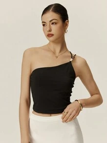 Poéselle Áo Cami Đen, Áo Cami Thoải Mái Và Đa Năng, Áo Cami Mùa Hè, Áo Camisole Crop Top Trơn Cho Nữ, Thời Trang Khi Đi Làm - màu đen - Xem 5