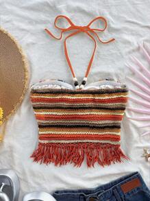 Soleia Débardeur à col ras-du-cou rayé pour femme, tenue de plage et de villégiature d'été - Multicolore - Voir 2