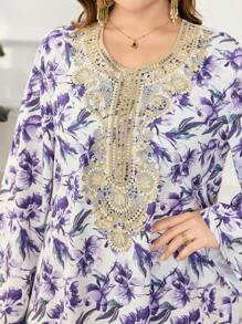 Al Najma Women's Loose Floral Print Round Neck Dress