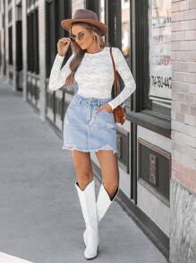 Wildy Women's Lace Slim Fit Sheer Long Sleeve Top - White - View 6