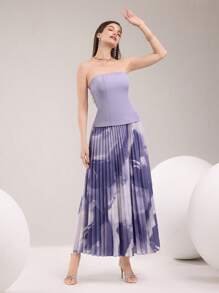 Modelyn Váy xếp ly in họa tiết tie-dye có viền bandeau dành cho nữ - Màu tím - Xem 5