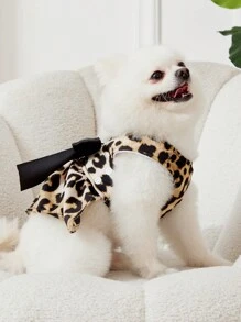 PETSIN 1 Set Pet Fashionable Leopard Print Bow Decor Harness & Leash Suit, For Cats And Dogs