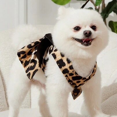 PETSIN 1 Bộ dây nịt và dây xích trang trí họa tiết da báo thời trang cho thú cưng, dành cho mèo và chó