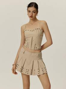 Poéselle Damen Nieten Rock Khaki Rock Lässig Damen Plissee Personalisiert Taillengürtel Mini Rock Damen Röcke Sommer Damen Boho Sommer Western Wear Damen Y2k Frühling Damen Damen Süß Lässig Damen Röcke Unterteil Konzert Damen Sommer Shirts Cowgirl Sommer Streetwear Western Damen Streetwear Damen Frühling - Khaki - Übersicht 8