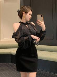 DAZY Women's Short Dress, Back To School Season Gift,Fall Dress Homecoming Dresses Long Sleeve Dress - Black - View 4