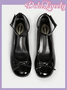 Dola Lovely Giày cao gót mũi tròn hở gót, dây đeo sau lưng thắt nơ, đế dày, thời trang cho nữ - màu đen - Xem 7