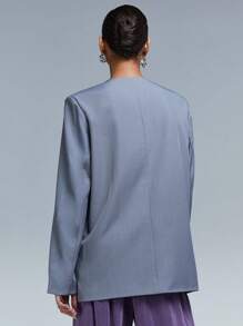 Athîral Ladies' Solid Color Single-Breasted Long Sleeve Casual Blazer - Light Grey - View 5