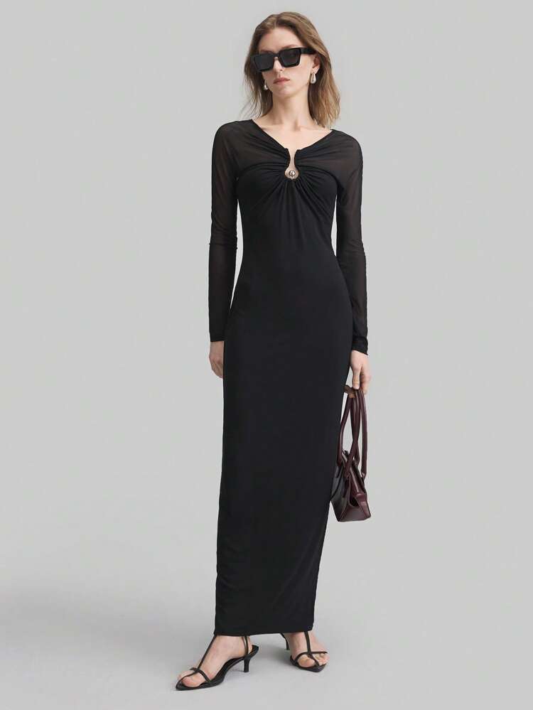 Women's Sleeveless Hollow Out Belted Dress, Elegant Comfortable Slim Fit Simple Urban Design Black Dress