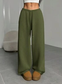 SHEIN EZwear 女士休闲运动裤，简约时尚日常穿着 - 軍綠色 - 查看 1