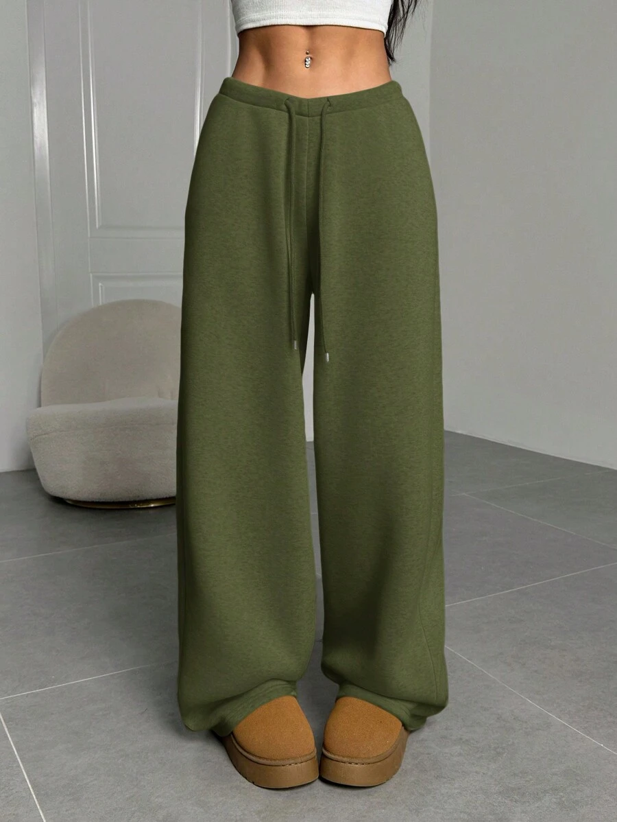 SHEIN EZwear 女士休闲运动裤，简约时尚日常穿着 - 軍綠色 - 查看 1