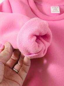 SHEIN 2pcs Baby Girls' Casual Simple Design Long Sleeve Top And Long Pants Set, Thickened For Autumn/Winter