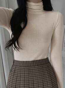DAZY Women's Casual Solid Color Turtleneck Tight-Fitting T-Shirt, Autumn/Winter
