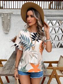 EMERY ROSE Women's Casual Tropical Print Shirt For Holiday - Apricot - View 7