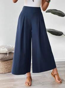 EMERY ROSE Women's Solid Color Pleated Wide Leg Loose Casual Pants - Navy Blue - View 5