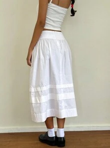 SHEIN Essnce 女士白色纯色褶皱简约 A 字裙、休闲日常穿着、情人节服装、春夏裙子