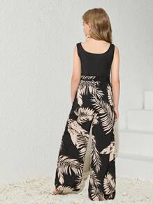 SHEIN 青少年女孩街头时尚针织和编织拼布印花连体裤 - 黑色 - 查看 2