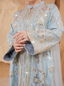 Layrah Plus Size Women Long Sleeve Embroidered Arabian Dress,Modest - Green - View 3