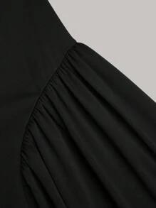 SHEIN Belle 大码露肩优雅小黑中长连衣裙，女士婚礼宾客礼服 - 黑色 - 查看 4