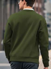 Manfinity Dauomo Men's Solid Color Patchwork Round Neck Long Sleeve Pocket Casual Sweatshirt - Coffee Brown - View 2