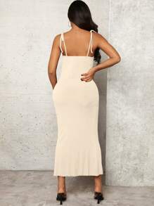 MaterniChic 孕妇纯色连衣裙，休闲时尚，适合日常穿着 - 杏色 - 查看 2