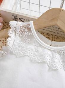 SHEIN Cute Babygirl Patchwork Knit And Mesh Blouse, Versatile For Summer - White - View 5