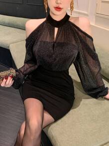 DAZY Women's Short Dress, Back To School Season Gift,Fall Dress Homecoming Dresses Long Sleeve Dress - Black - View 2