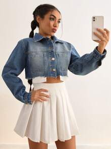 EURMUSE Rigid Long Sleeve, Elastic Hem Denim Overall - Medium Wash - View 3