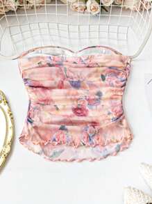 SHEIN VCAY Plus Size Women Boho Floral Print Tube Top, For Summer - Multicolor - View 2