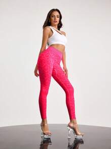 Menodora SHEIN Sport Leopard Print Jacquard High Waist Seamless Sports Leggings
