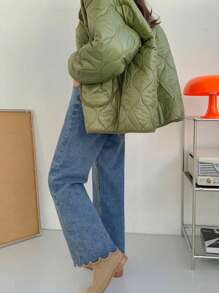 DAZY Women's Solid Washed Floral Hem Straight Leg Jeans, All Season - Blue - View 2