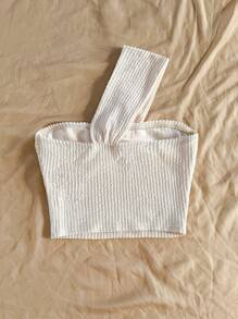 Soleia 女士纯色斜肩无袖修身休闲度假衬衫 - 白色 - 查看 2