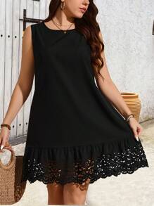 EMERY ROSE Plus Size Women Sleeveless Round Neck Printed Casual Dress Eyelet Dress Women  Women Summer Dresses Plus Wine Dress Vestidos Elegantes De Mujer Vestido Feminino Vacation Outfits Women  Dresses For Woman  Hollow Dress
Spring Outfits For Women - Black - View 3