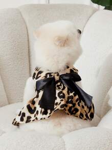 PETSIN 1 Set Pet Fashionable Leopard Print Bow Decor Harness & Leash Suit, For Cats And Dogs