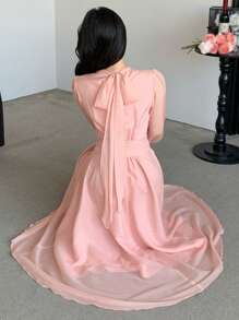 DAZY Women's Party Date Lace-Up Loose Mid-Length Dress Elegant,Fall Dress - Pink - View 2