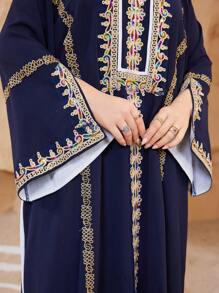 Al Najma Vestido largo con decoración de lentejuelas para mujer talla grande, vestido árabe sencillo y elegante, modesto kaftan