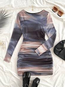 Soleia Autumn/Winter Casual Tie-Dye Long Sleeve Bodycon Dress For Women,Vacation Outfits Women
