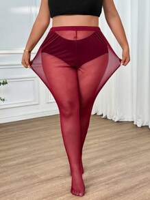 SHEIN CURVE+ Leggings de malla transparente para mujer de talla grande - Burdeos - Ver 9
