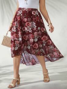 EMERY ROSE Damska swobodna spódnica letnia z elastyczną talią i kokardą, warstwowa, wysoka i niska, z falbanką