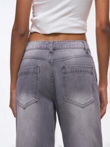 Easelle Jeans rectos de pierna casual con efecto desgastado y calado - Gris - Ver 3