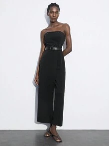 Maija 女士纯色阔腿休闲连体裤 - 黑色 - 查看 4