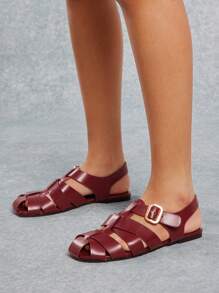 SHUZIA Women Everyday Fashionable Fashion Fisherman Burgundy Comfortable Flat Sandals - Burgundy - View 4