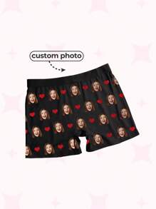 1pc Customized Valentine's Day Men's Briefs, Personalized Men's Underwear, Customized Briefs, Husband Customized Briefs, Funny Expression Customized Briefs, Valentine's Day Gift, Anniversary Gift, Birthday Gift, Wedding Gift, Gift For Girlfriend, Gift For Boyfriend, Gift For Husband, Gift For Him - Black - View 2