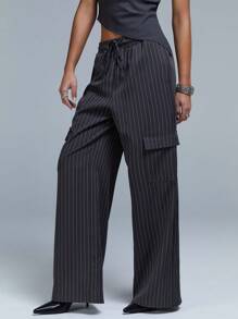 Athîral 女士休闲通勤条纹工装裤 - 灰色 - 查看 5