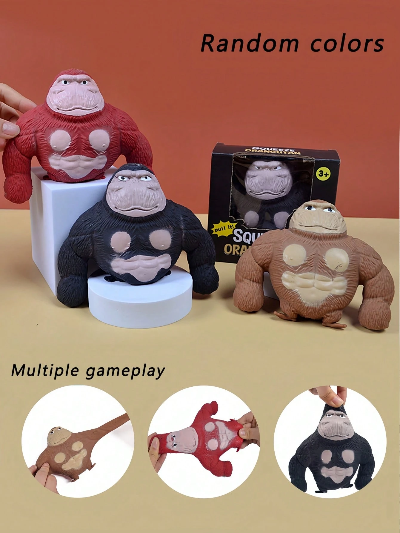 1pc تخفيف الإجهاد لعبة غوريلا - تمتد ضغط تململ Transformable Slap Toy Toy Toy Veiciety ، هدية مهدئة (يختلف اللون) | نوع النمط: نمط عشوائي 1pc; مقاس: حجم واحد