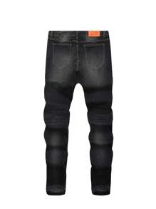 Manfinity Homme Men's Blue-Grey Washed Vintage Style Casual Slim Fit Tapered Cropped Jeans - Dusty Blue - View 2