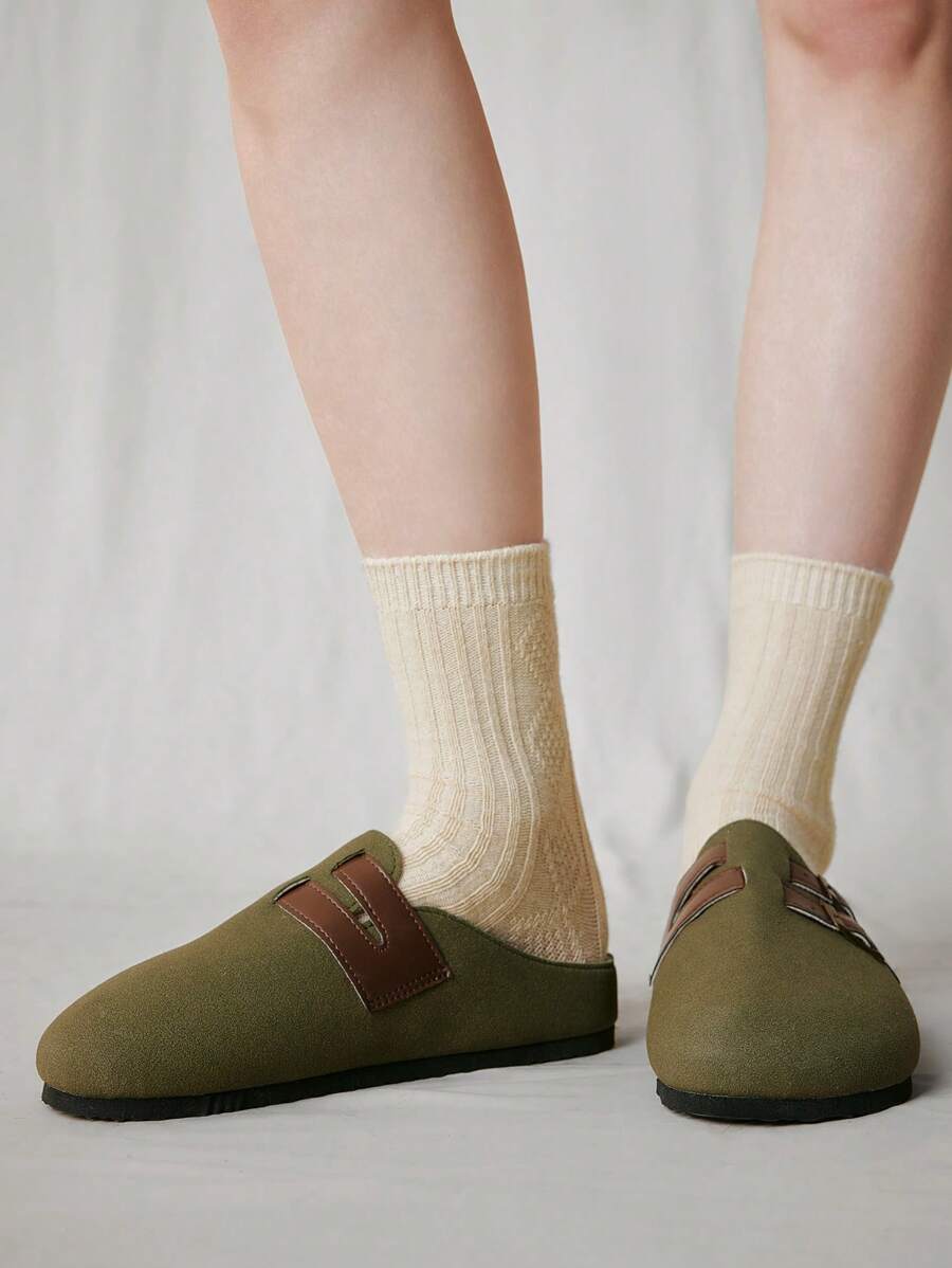Solecia Women's Flat Slip-On Loafers, Simple & Practical Multifunctional Women's Suede Cork Footbed Arch Support Clogs Soft Mules Comfort Adjustable Buckle Slip On Spring Shoes Spring Break Easter - Army Green - View 1