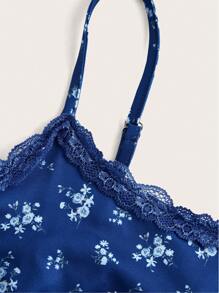 SHEIN EZwear 2 件套女士碎花印花吊带背心和短裤套装 - 藏蓝色 - 查看 4